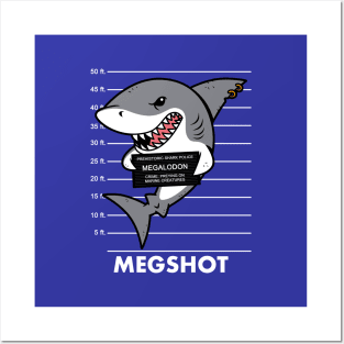 Funny Cute Mean Prehistoric Predator Shark Megalodon Summer Mugshot Cartoon Posters and Art